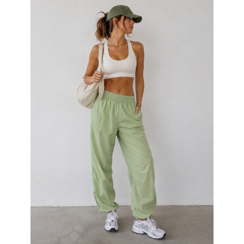 Express Womens Sage Green Nylon Bungee Cuff Jogger Pants XS High‎ Rise Track